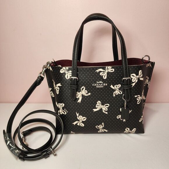 NWT COACH CY648 Mollie Tote Bag 25 Bow Print Canvas Leather Black Multi - Picture 1 of 6